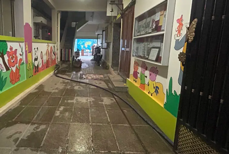 Clinic entrance corridor with children’s murals