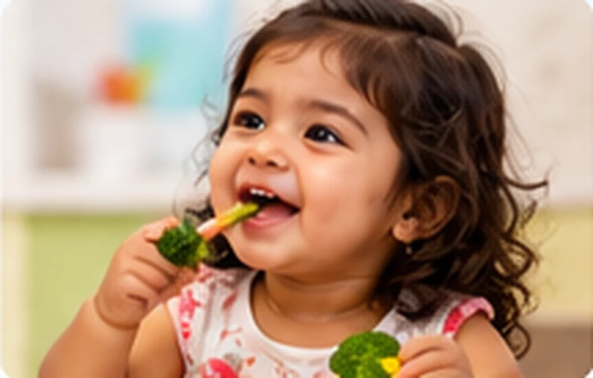 Toddler eating broccoli